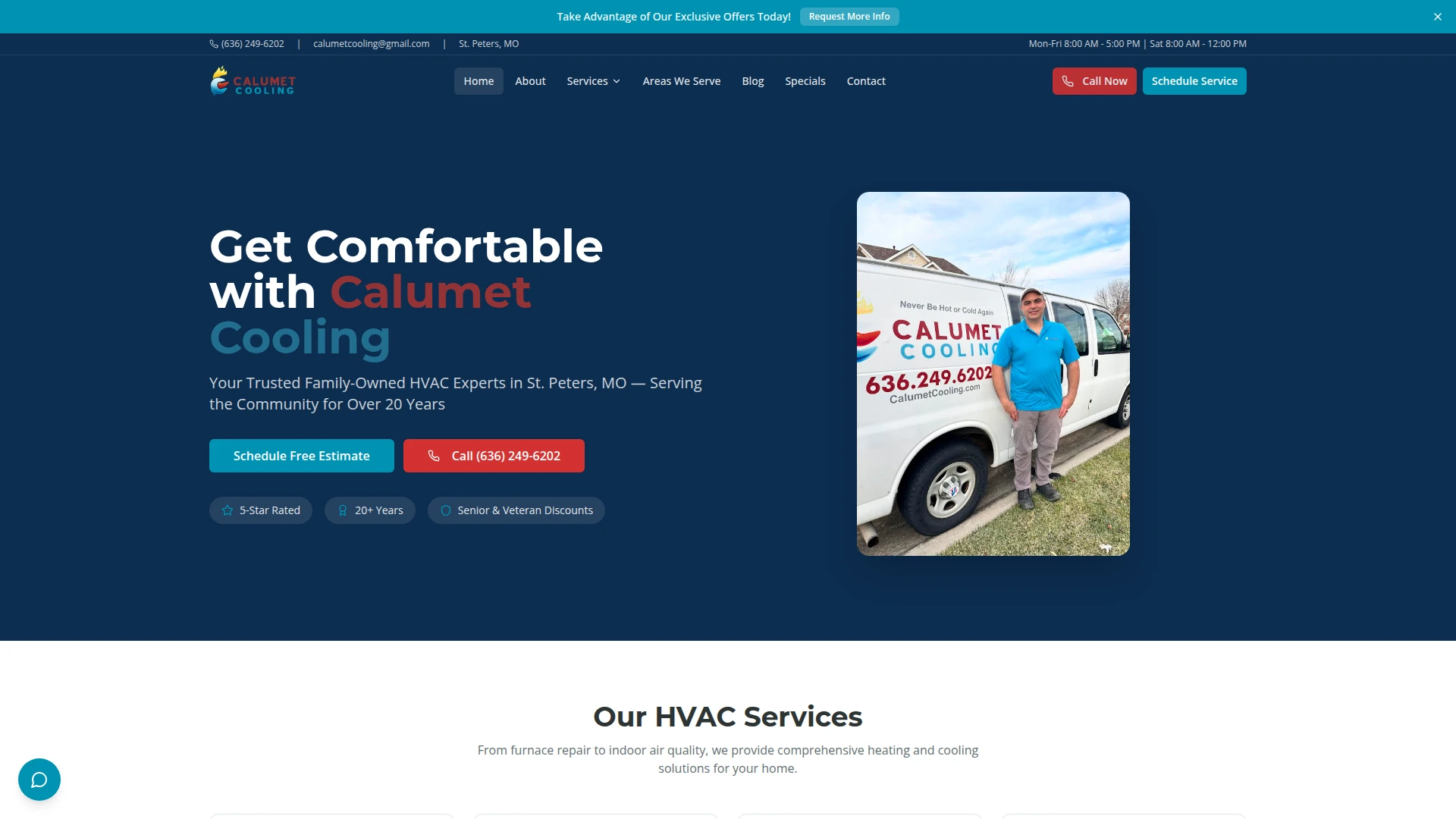 Calumet Cooling website screenshot