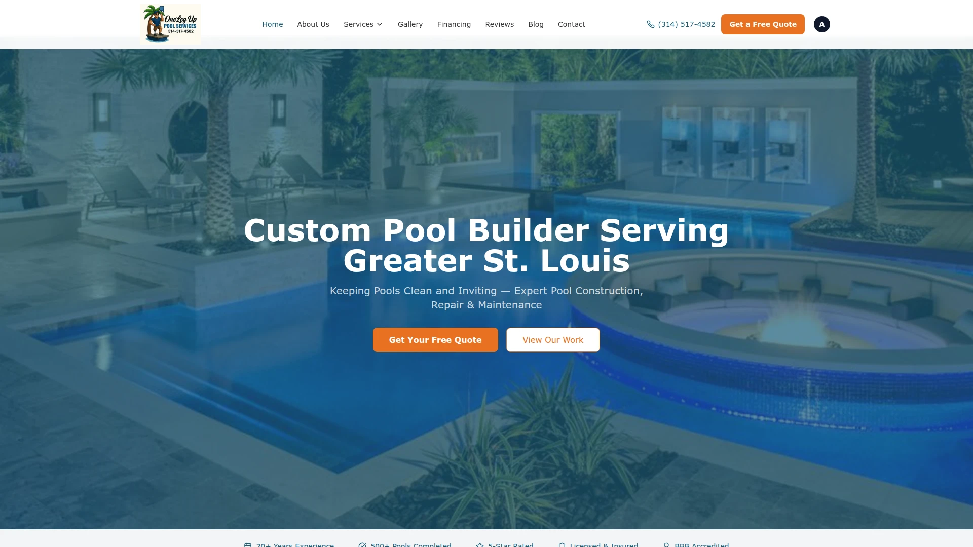 One Leg Up Pools website screenshot