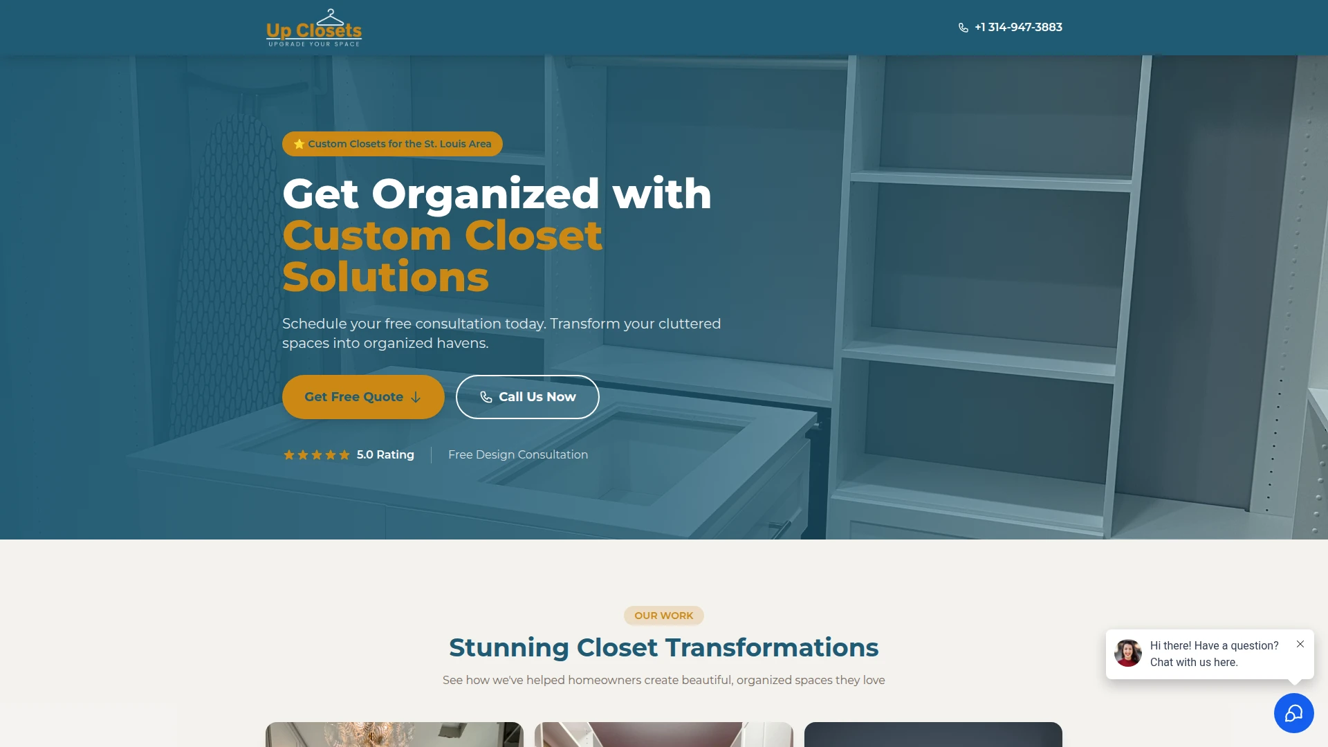 Up Closets website screenshot